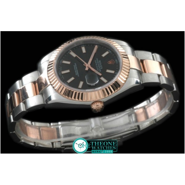 Rolex - SS/RG Oyster Fluted Black Sticks Asian Eta 2836-2
