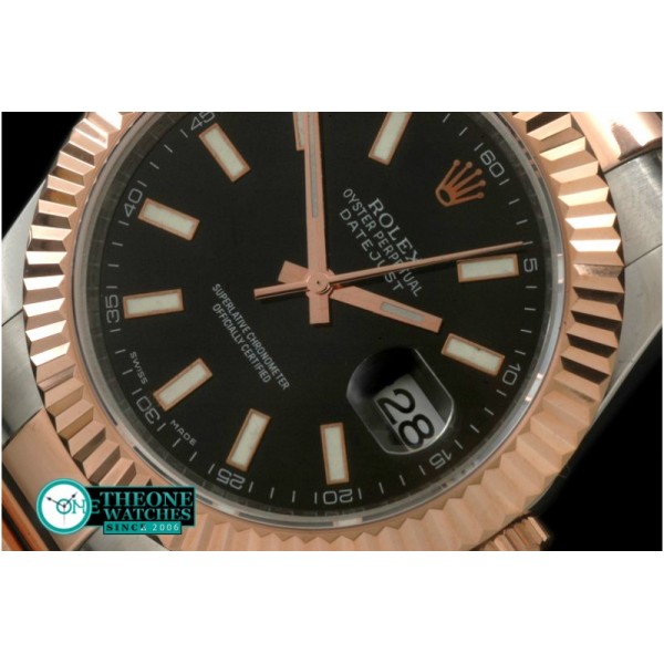 Rolex - SS/RG Oyster Fluted Black Sticks Asian Eta 2836-2