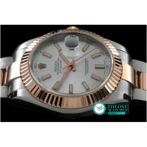 Rolex - SS/RG Oyster Fluted White Sticks Asian Eta 2836-2