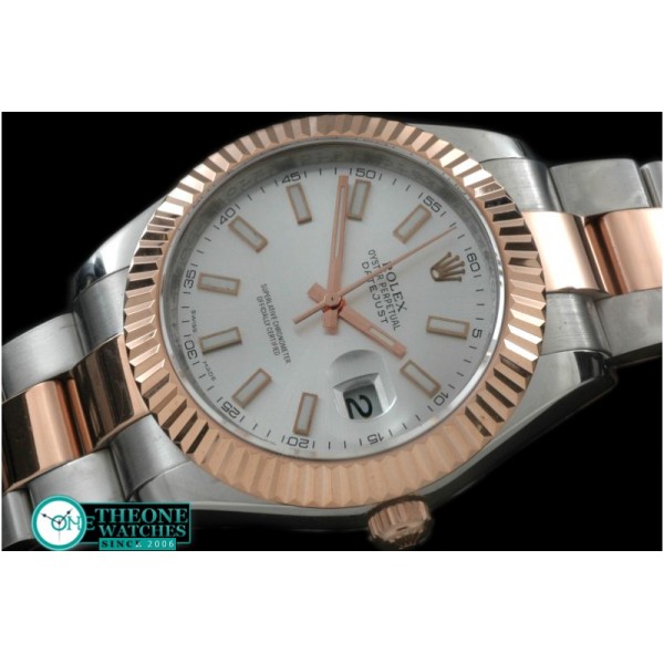 Rolex - SS/RG Oyster Fluted White Sticks Asian Eta 2836-2