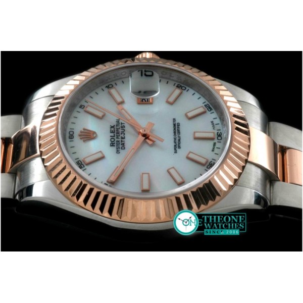 Rolex - SS/RG Oyster Fluted M-White Sticks Asian Eta 2836-2