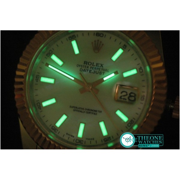 Rolex - SS/RG Oyster Fluted M-White Sticks Asian Eta 2836-2