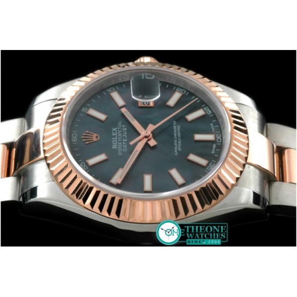 Rolex - SS/RG Oyster Fluted M-Black Sticks Asian Eta 2836-2