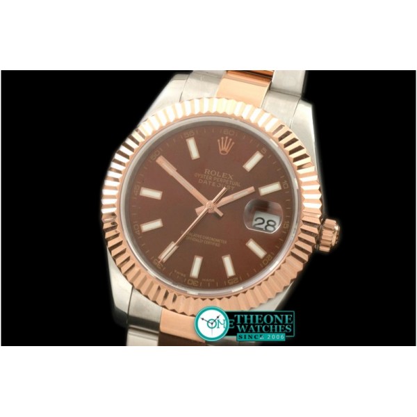 Rolex - SS/RG Oyster Fluted Brown Sticks Asian Eta 2836-2