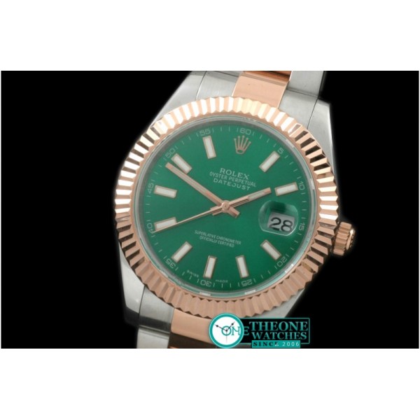 Rolex - SS/RG Oyster Fluted Green Sticks Asian Eta 2836-2