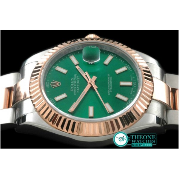 Rolex - SS/RG Oyster Fluted Green Sticks Asian Eta 2836-2