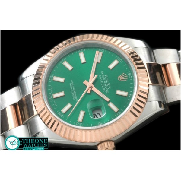 Rolex - SS/RG Oyster Fluted Green Sticks Asian Eta 2836-2