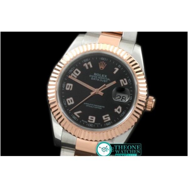 Rolex - SS/RG Oyster Fluted Black Num Asian Eta 2836-2