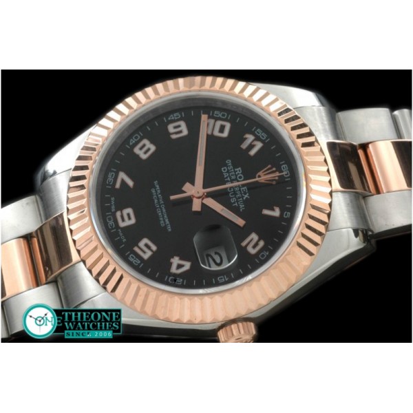 Rolex - SS/RG Oyster Fluted Black Num Asian Eta 2836-2