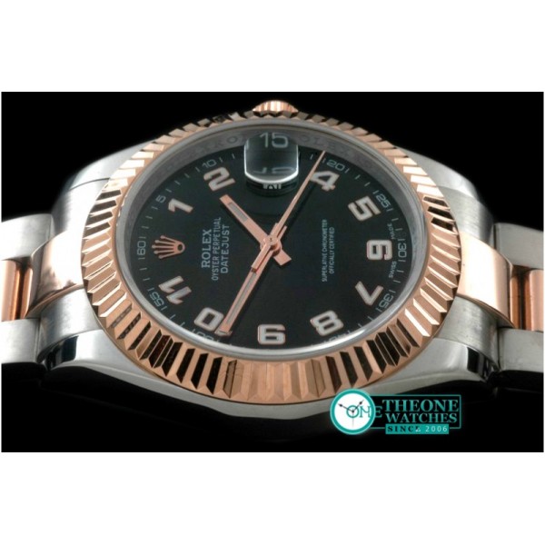 Rolex - SS/RG Oyster Fluted Black Num Asian Eta 2836-2