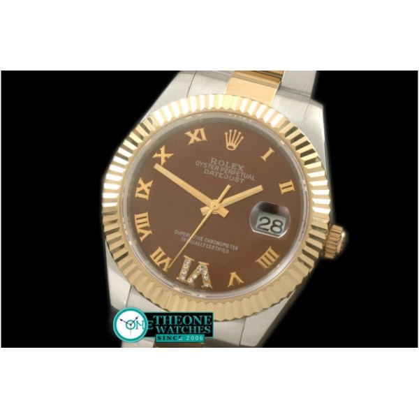 Rolex - SS/YG Oyster Fluted Brown Roman Asian Eta 2836-2