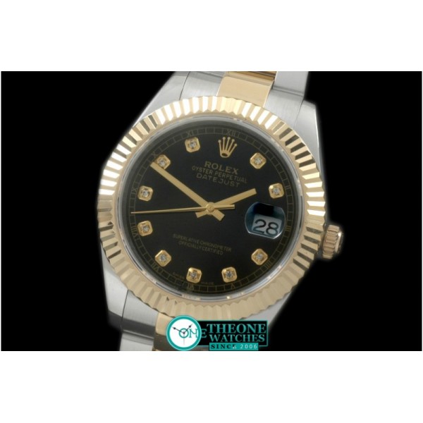 Rolex - SS/YG Oyster Fluted Black Diam Asian Eta 2836-2