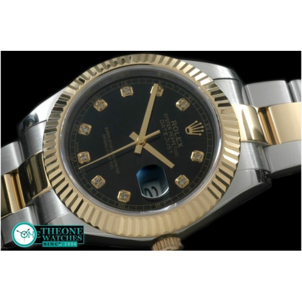 Rolex - SS/YG Oyster Fluted Black Diam Asian Eta 2836-2