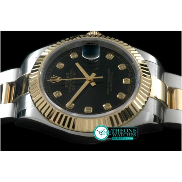 Rolex - SS/YG Oyster Fluted Black Diam Asian Eta 2836-2