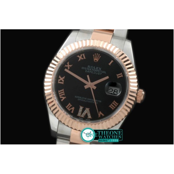 Rolex - SS/RG Oyster Fluted Black Roman Asian Eta 2836-2