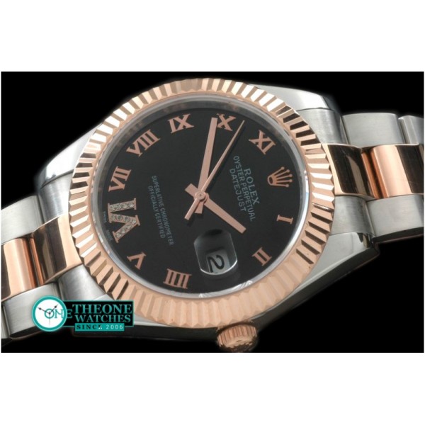Rolex - SS/RG Oyster Fluted Black Roman Asian Eta 2836-2