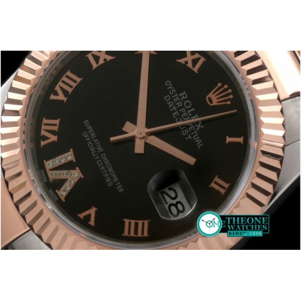Rolex - SS/RG Oyster Fluted Black Roman Asian Eta 2836-2