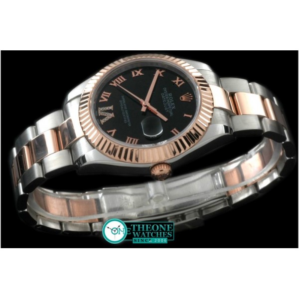 Rolex - SS/RG Oyster Fluted Black Roman Asian Eta 2836-2
